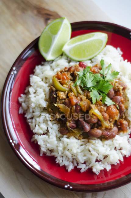 Chili con carne em arroz — Fotografia de Stock
