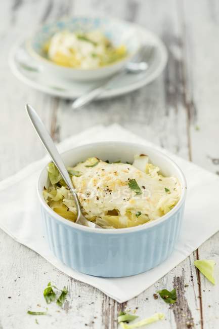 Potato and pointed cabbage gratin — Stock Photo