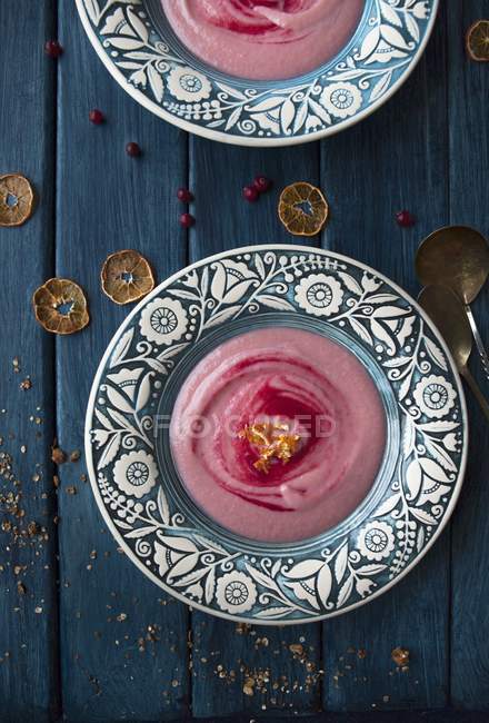 Closeup top view of fruity berry soup with cranberries — Stock Photo