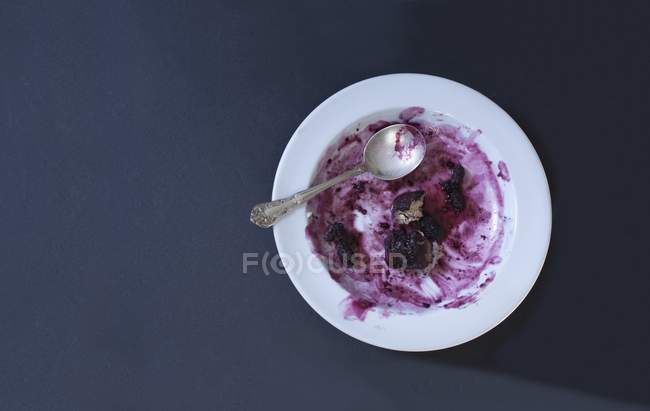 Remains of mulberry dumplings and fruit sauce — Stock Photo