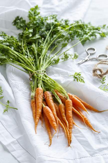 Bouquet de carottes avec dessus — Photo de stock