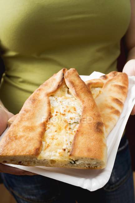 Pide with sheep's cheese — Stock Photo