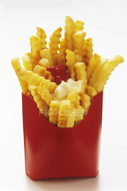 Crinkle Cut French Fries in Box — Stock Photo