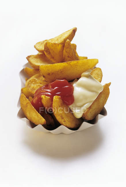 Fresn Fries with Ketchup and Mayonnaise — Stock Photo
