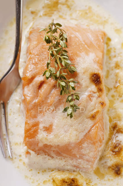 Filete de salmón en salsa - foto de stock