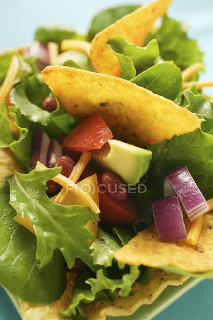 Мексиканські салат з овочами і taco чіпси — стокове фото