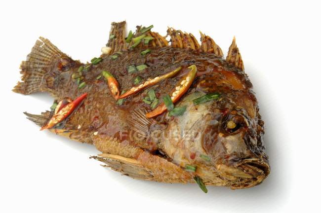 Roasted Tilapia cooked in chilli sauce — Stock Photo