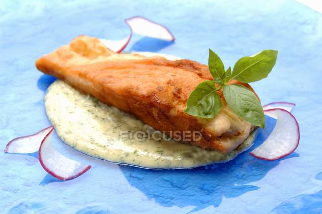 Bistecca di salmone con salsa di aneto — Foto stock
