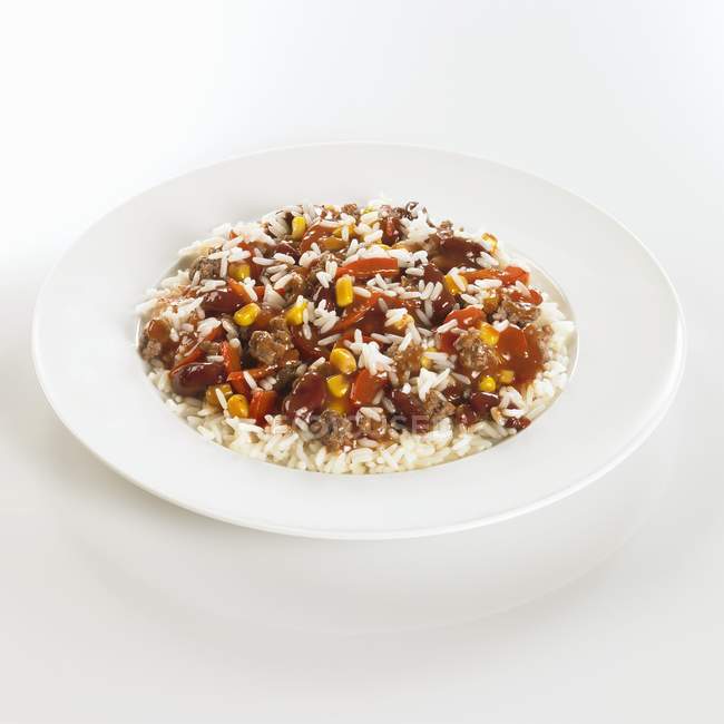 Chili con carne em arroz — Fotografia de Stock