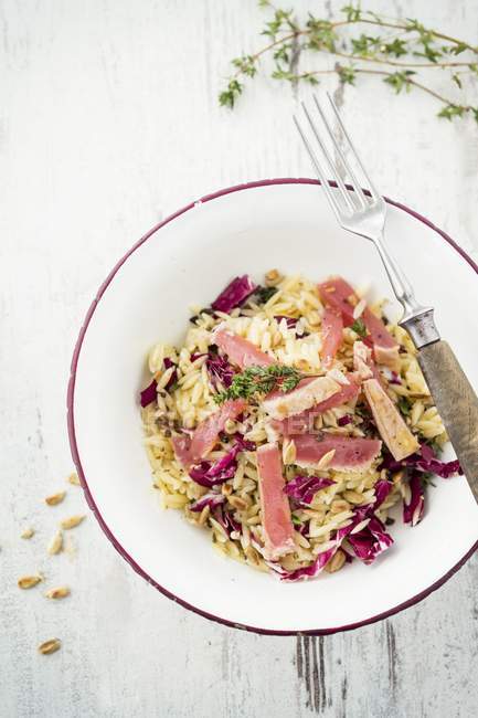 Orzo pasta salad with tuna fish — Stock Photo
