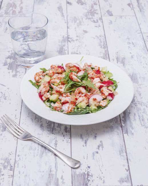 Rocket salad with crayfish and chilli — Stock Photo