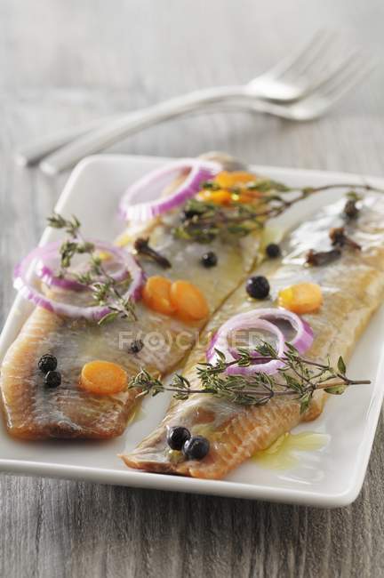 Herring fillets with onion — Stock Photo