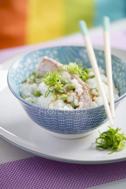 Rice congee with pork ribs — Stock Photo