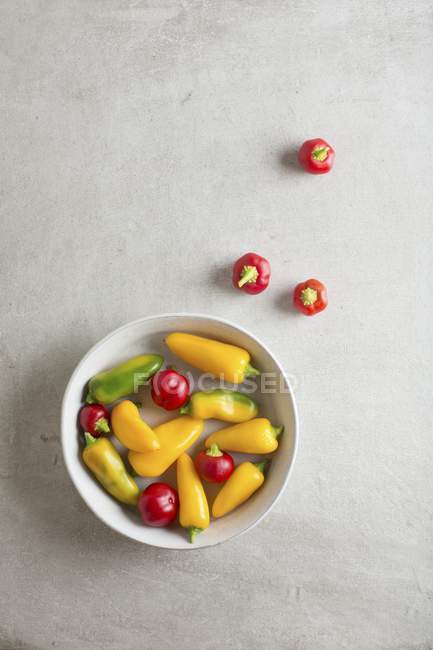 Rojo con mini pimientos amarillos y verdes - foto de stock