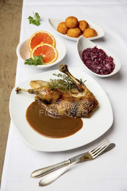 Half of duck with red cabbage — Stock Photo