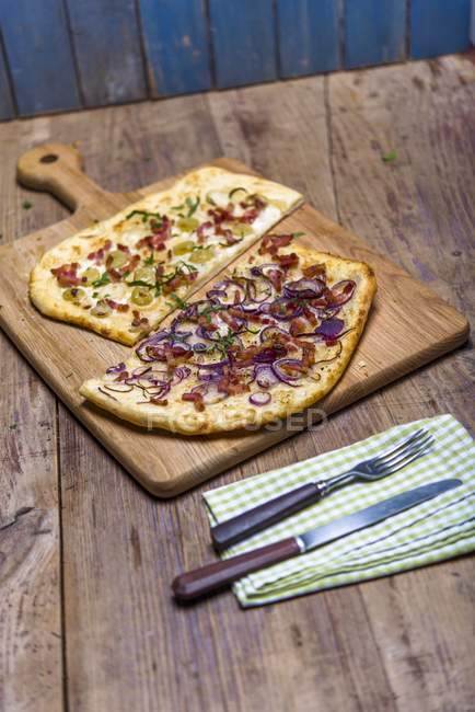 Tarte flambe with toppings — Stock Photo