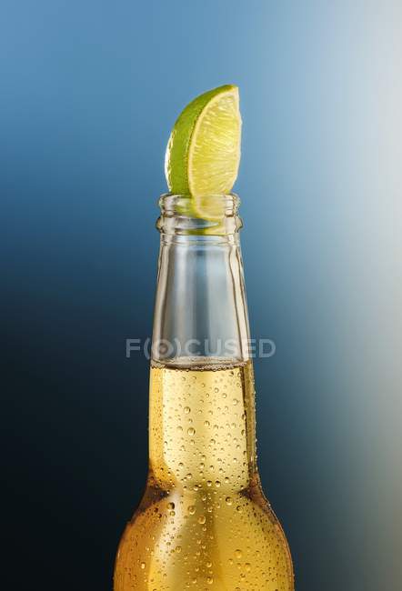 Beer bottle with condensation — Stock Photo