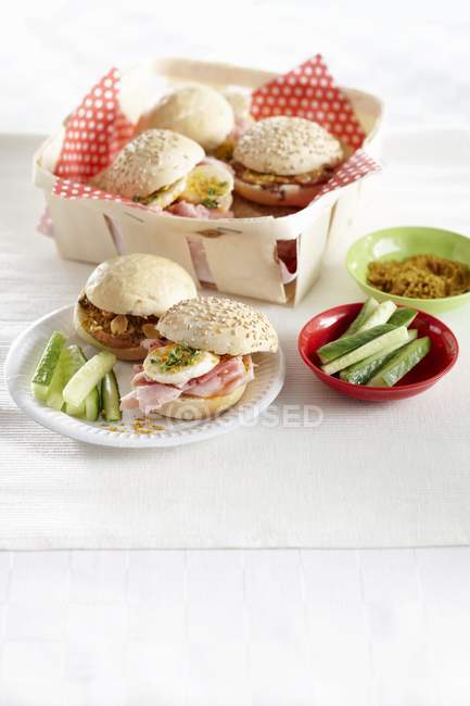 Indian sandwiches with ham — Stock Photo