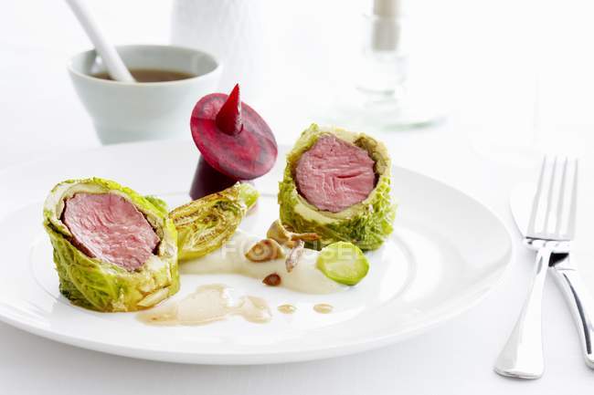 Beef fillet wrapped in cabbage — Stock Photo