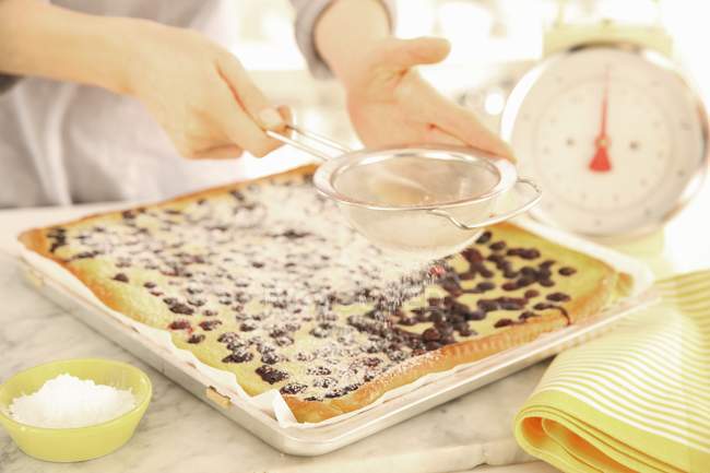 Vassoio di mirtilli cuocere torta — Foto stock