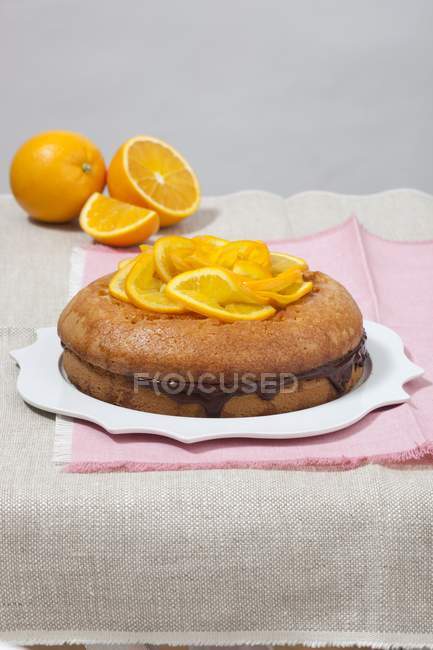 Orange cake with chocolate cream — Stock Photo