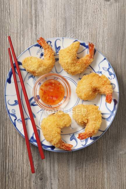 Breaded prawns with chilli — Stock Photo
