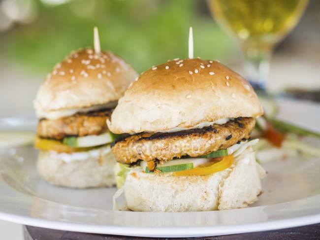 Two Fish burgers on plate — Stock Photo