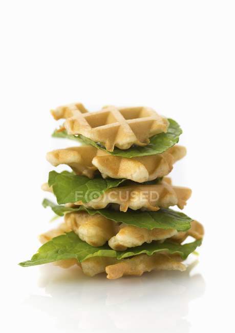 Vegan waffles with lettuce leaves — Stock Photo