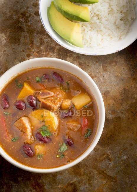 Pork with beans and rice — Stock Photo