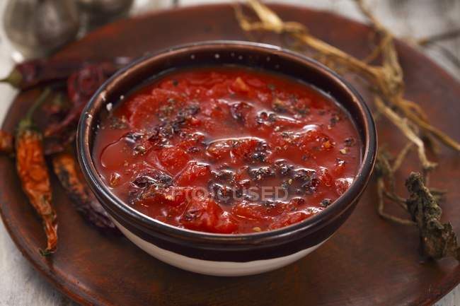 Spicy tomato soup with chilli — Stock Photo