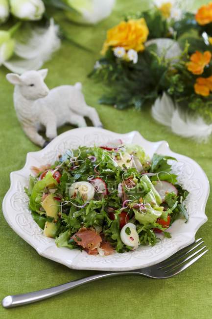 Easter salad with salmon — Stock Photo