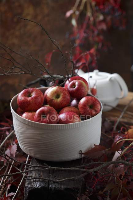 Red apples in bowl — Stock Photo