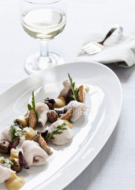 Vitello tonnato with olives — Stock Photo