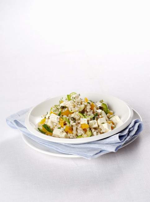 Warm orzo salad with vegetables — Stock Photo