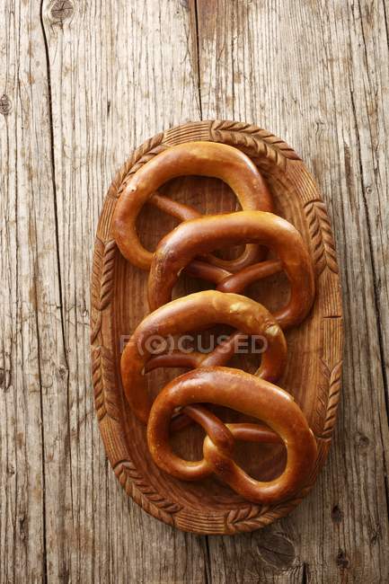Pretzels in a wooden bowl — Stock Photo