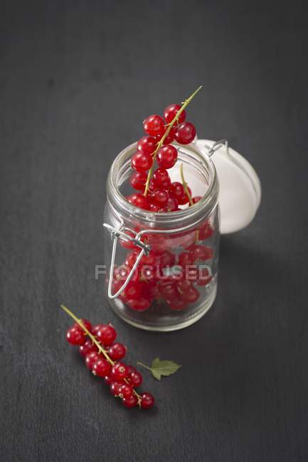 Grosellas rojas en frasco flip-top - foto de stock