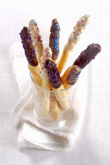 Chocolate glazed breadsticks — Stock Photo