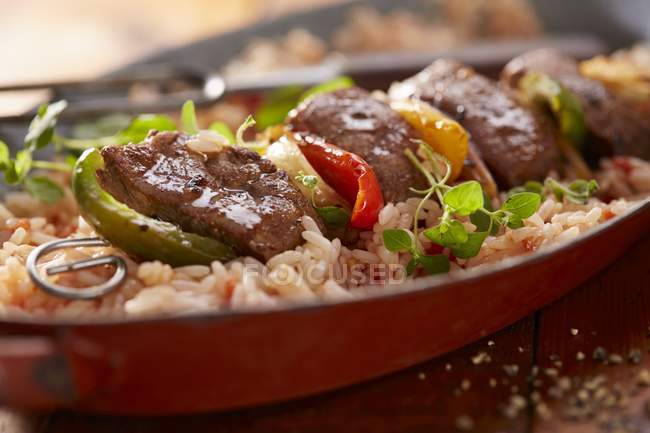 Lamb kebab with rice — Stock Photo