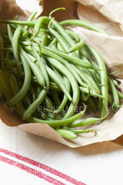 Grüne Bohnen im Beutel — Stockfoto