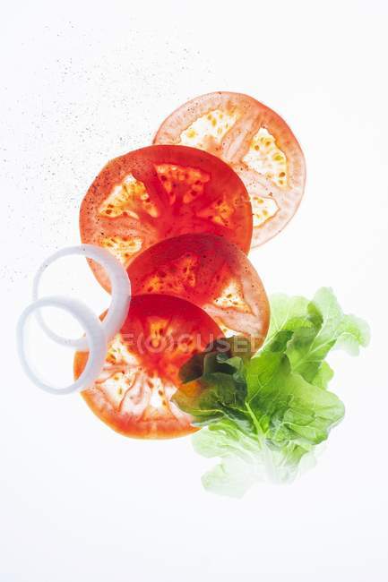 Fatias de tomate e anéis de cebola — Fotografia de Stock