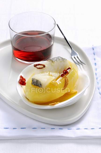Bacalhau com batatas e pimenta — Fotografia de Stock