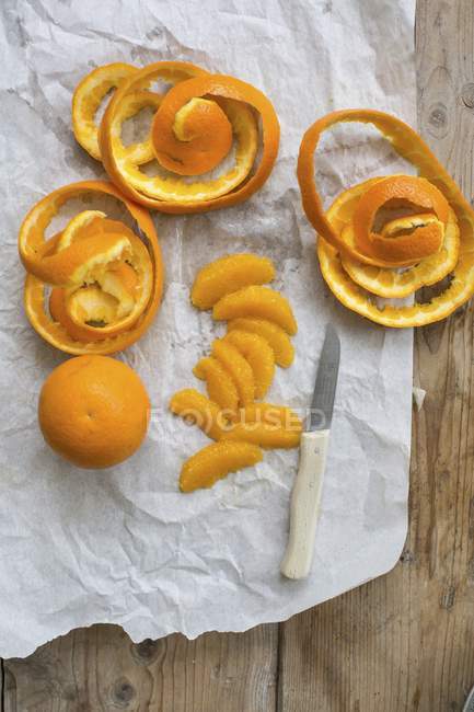 Orange fillets and peel — Stock Photo