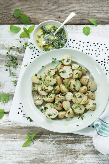 Potato salad with herbs and oil — Stock Photo