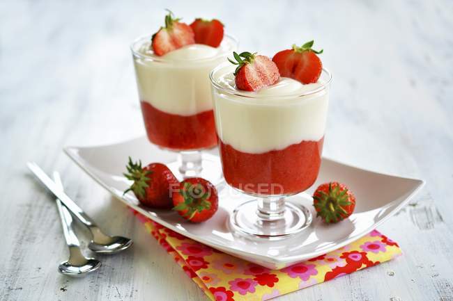 Dessert from strawberry mousse — Stock Photo