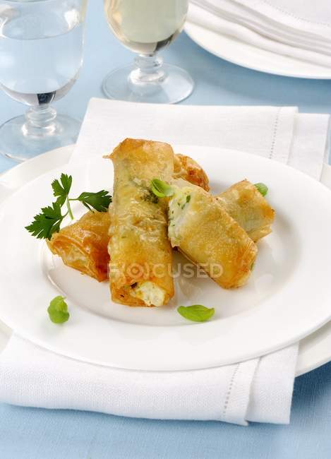 Filo pastry rolls filled with fish — Stock Photo