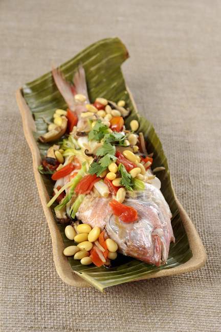 Sea bream with soya beans — Stock Photo