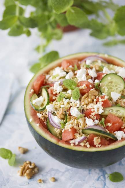 Watermelon salad with millet — Stock Photo