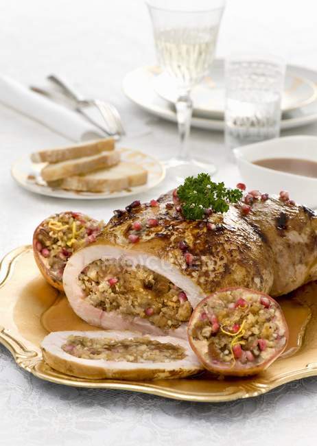 Stuffed turkey breast with pomegranate seeds — Stock Photo
