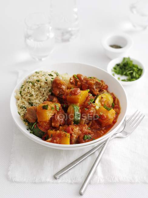 Lamb stew with harissa and couscous — Stock Photo