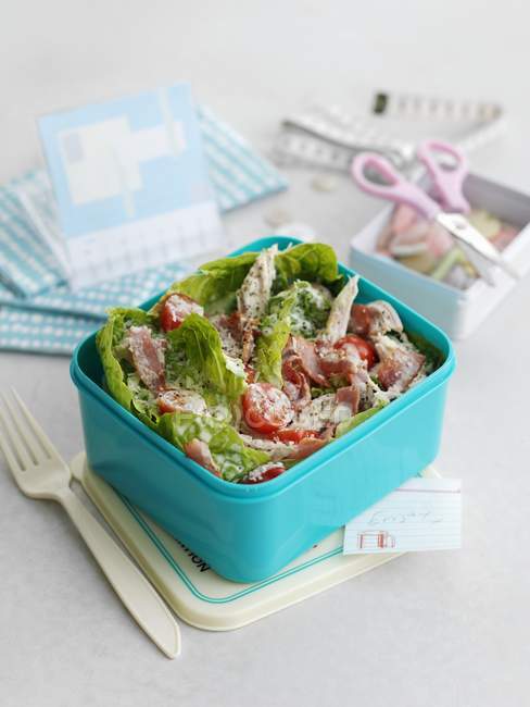 Salade César au poulet dans une boîte à lunch — Photo de stock